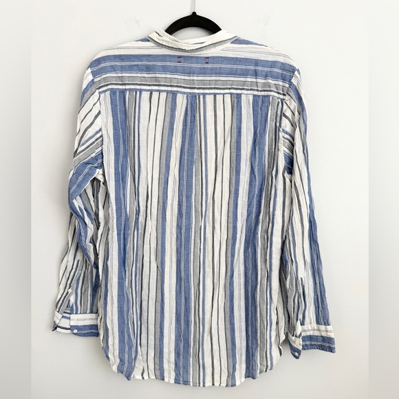 Xirena Size L • White Blue Stripe Button Down Cotton Shirt Top. - Picture 4 of 4